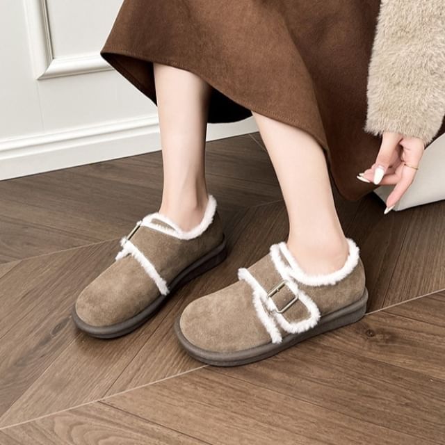 Platform Fleece-Lined Buckled Slip-Ons