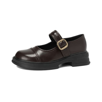 Platform Plain Buckled Faux Leather Mary Jane Shoes