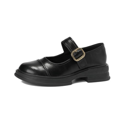 Platform Plain Buckled Faux Leather Mary Jane Shoes