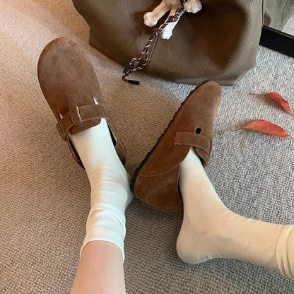 Suede Buckled Platform Ons Slip