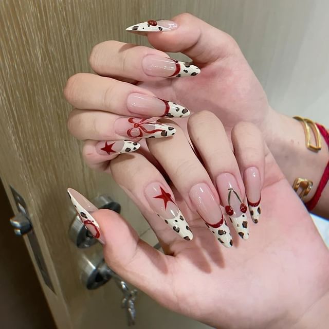 Cherry Leopard Print Press On Nail