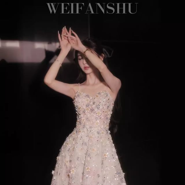 Embroidered A-Line Floral Designs) Gown Evening (Various Sequin