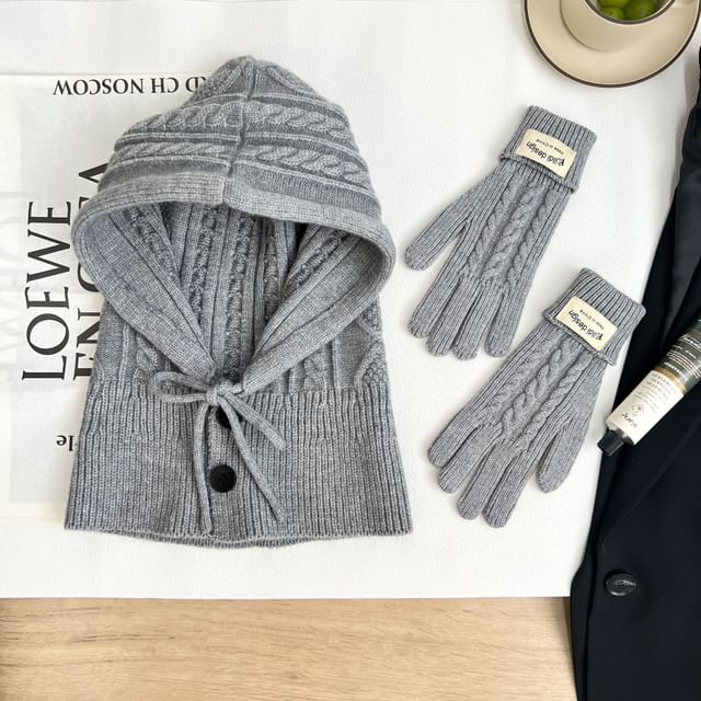 Knit Gloves Plain Set Balaclava /