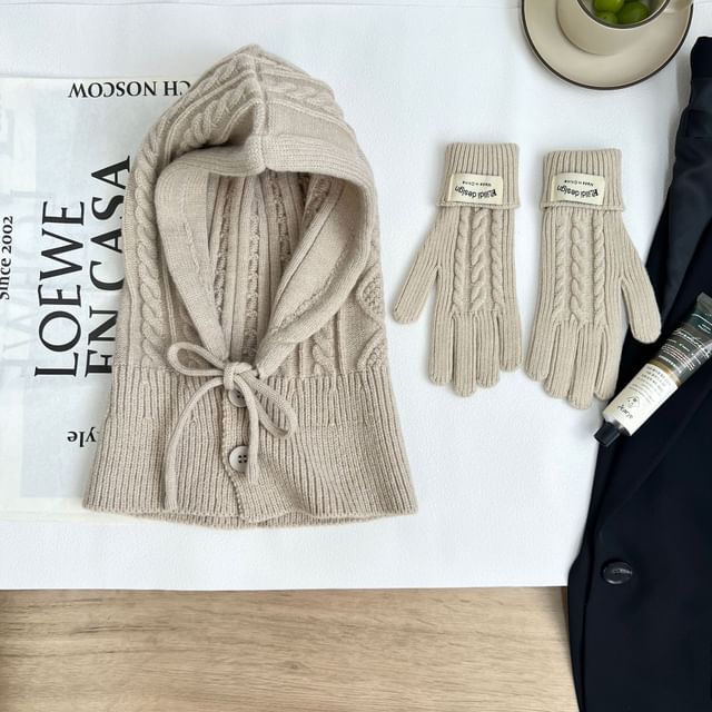 Knit Gloves Plain Set Balaclava /