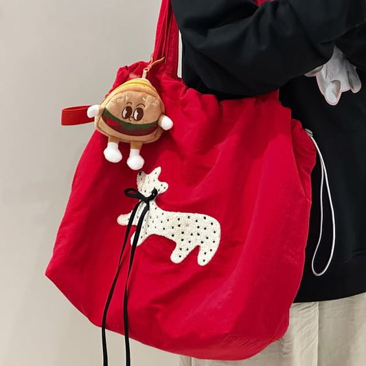 Sac fourre-tout en toile avec cordon de serrage et appliques de dessin animé