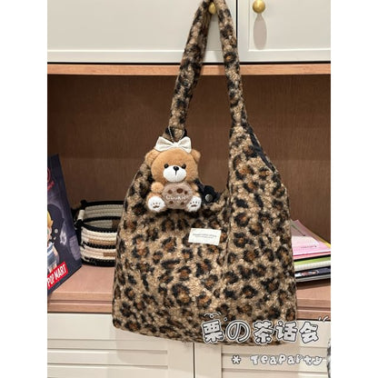 Sac fourre-tout en peluche à motif léopard