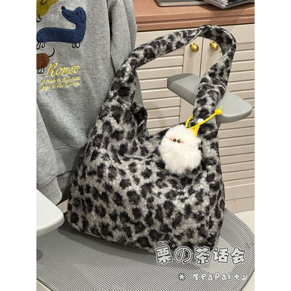 Sac fourre-tout en peluche à motif léopard