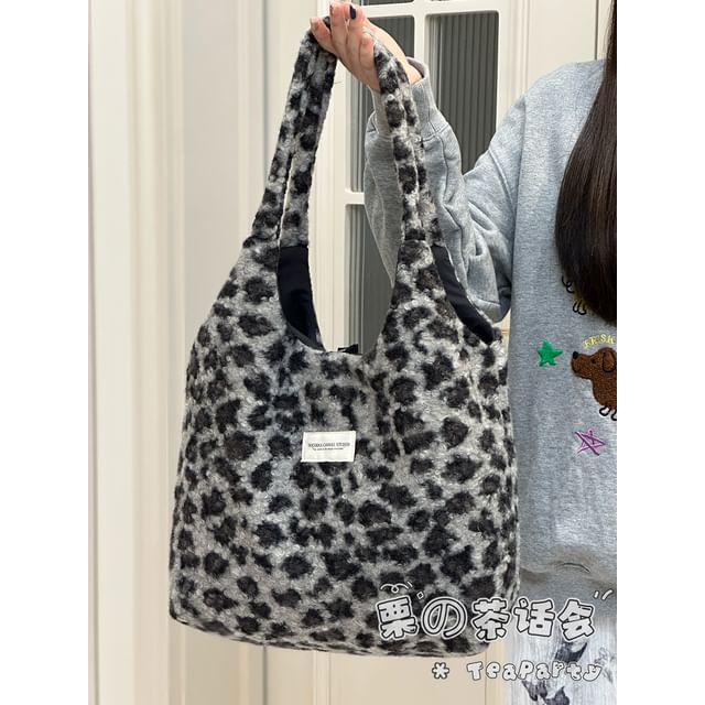 Sac fourre-tout en peluche à motif léopard