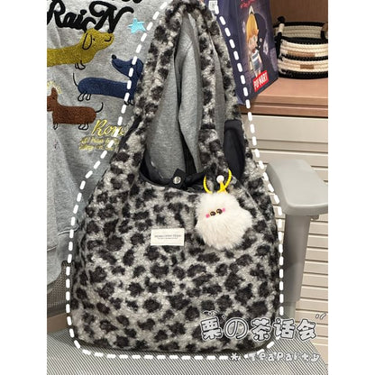 Sac fourre-tout en peluche à motif léopard