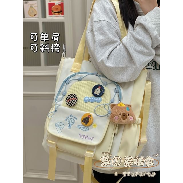 Cartoon Embroidered Tote Bag / Zip Backpack