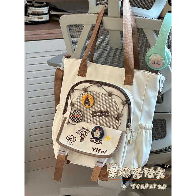 Cartoon Embroidered Tote Bag / Zip Backpack