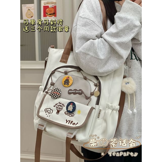 Cartoon Embroidered Tote Bag / Zip Backpack