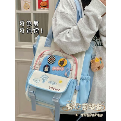 Cartoon Embroidered Tote Bag / Zip Backpack