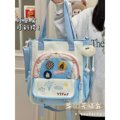 Cartoon Embroidered Tote Bag / Zip Backpack