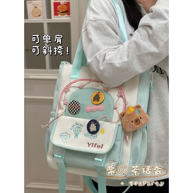 Cartoon Embroidered Tote Bag / Zip Backpack