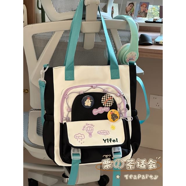 Cartoon Embroidered Tote Bag / Zip Backpack