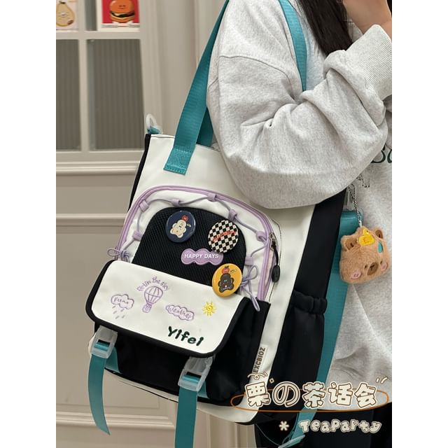 Cartoon Embroidered Tote Bag / Zip Backpack