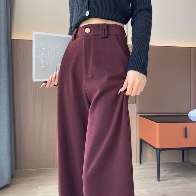 High Waist Plain Cropped Wide Leg Pants