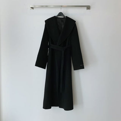 Collared Plain Midi Tie Front Coat