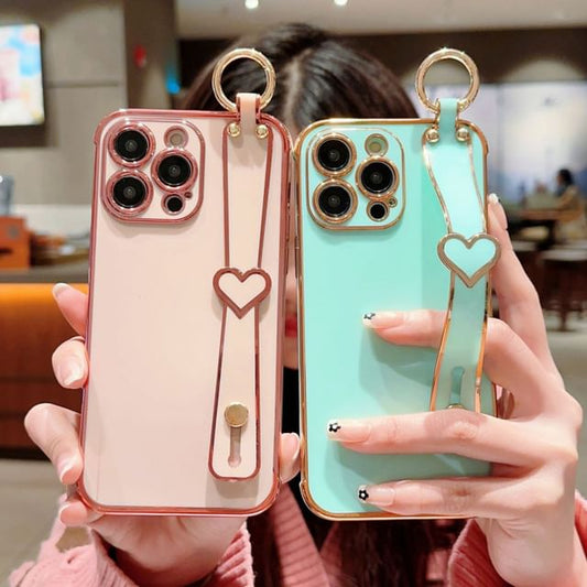 Heart Phone Case With Hand Strap For iPhone 16, 16 Plus, 16 Pro, 16 Pro Max, 15, 15 Pro, 15 Pro Max, 14, 14 Plus, 14 Pro, 14 Pro Max, 13, 13 Pro, 13 Pro Max