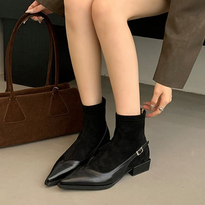 Boots Short Low Pointed Toe Heel