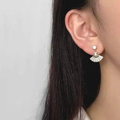 Earring Alloy Drop Rhinestone Fan