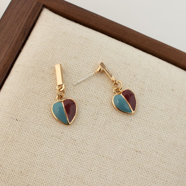 Glaze Alloy Heart Drop Earring