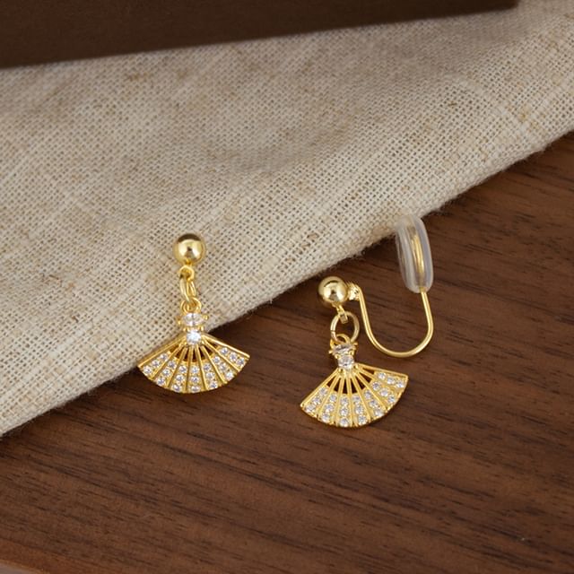 Earring Alloy Drop Rhinestone Fan