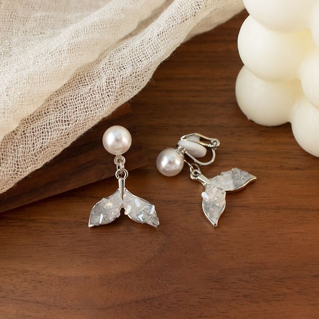 Pearl Alloy Drop Earring Faux Tail Crystal Mermaid