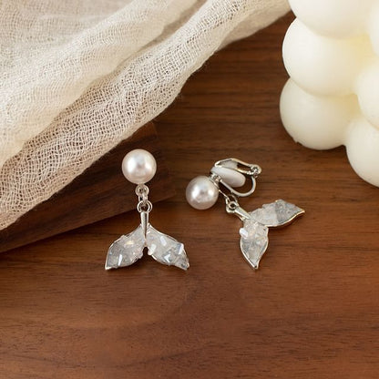 Pearl Alloy Drop Earring Faux Tail Crystal Mermaid