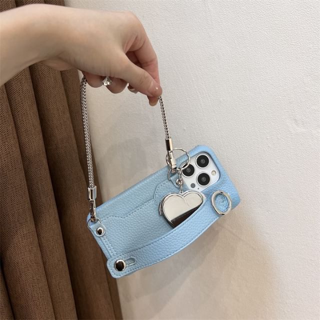 Leather Heart Faux Mirror Case Phone