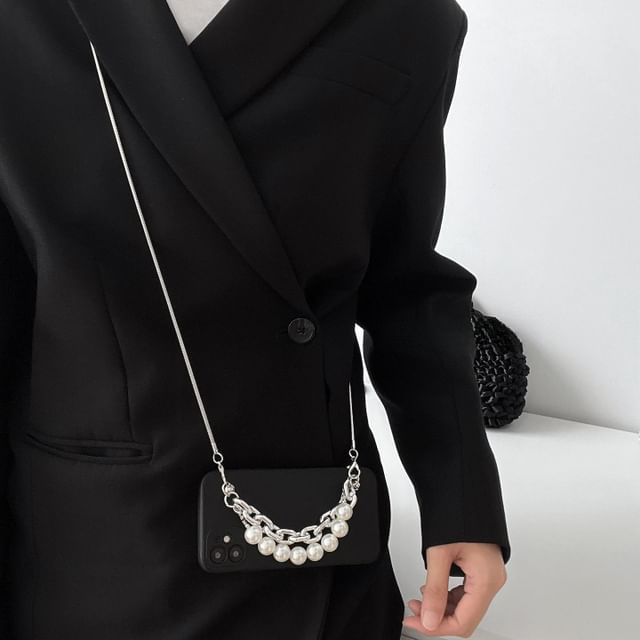 Case Strap Alloy Phone Pearl Faux Lanyard /