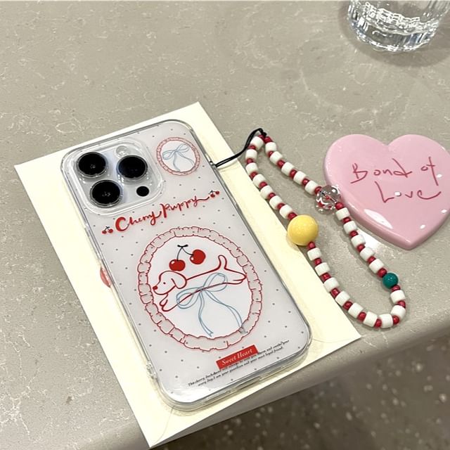 Cherry Dog Phone Case / Strap / Set - iPhone 16 Pro Max / 16 Pro / 16 Plus / 16 / 15 Pro Max / 15 Pro / 15 Plus / 15 / 14 Pro Max / 14 Pro / 14 Plus / 14 / 13 Pro Max / 13 Pro / 13 / 13 Mini