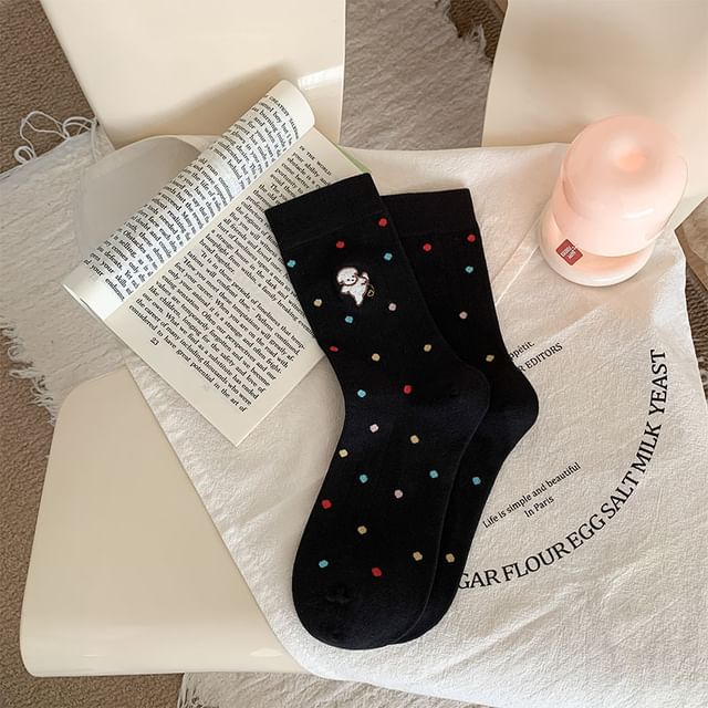 Heart Embroidery Crew Socks