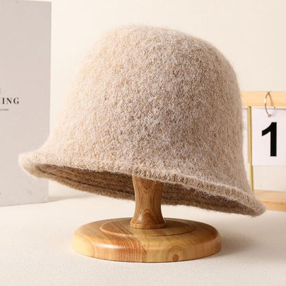 Fuzzy Hat Plain Bucket Knit