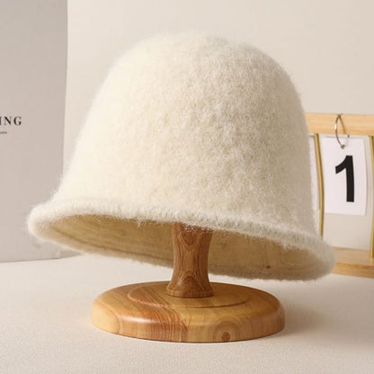 Fuzzy Hat Plain Bucket Knit