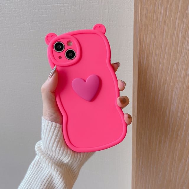 Bear Ear Shaped Heart Applique Phone Case For iPhone 16, 16 Plus, 16 Pro, 16 Pro Max, 15, 15 Pro, 15 Pro Max, 14, 14 Plus, 14 Pro, 14 Pro Max, 13, 13 Pro, 13 Pro Max