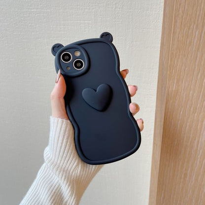 Bear Ear Shaped Heart Applique Phone Case For iPhone 16, 16 Plus, 16 Pro, 16 Pro Max, 15, 15 Pro, 15 Pro Max, 14, 14 Plus, 14 Pro, 14 Pro Max, 13, 13 Pro, 13 Pro Max