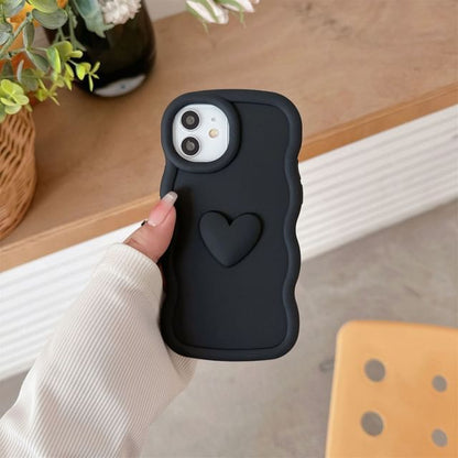 Heart Applique Wavy Frame Phone Case For iPhone 16, 16 Plus, 16 Pro, 16 Pro Max, 15, 15 Pro, 15 Pro Max, 14, 14 Plus, 14 Pro, 14 Pro Max, 13, 13 Pro, 13 Pro Max