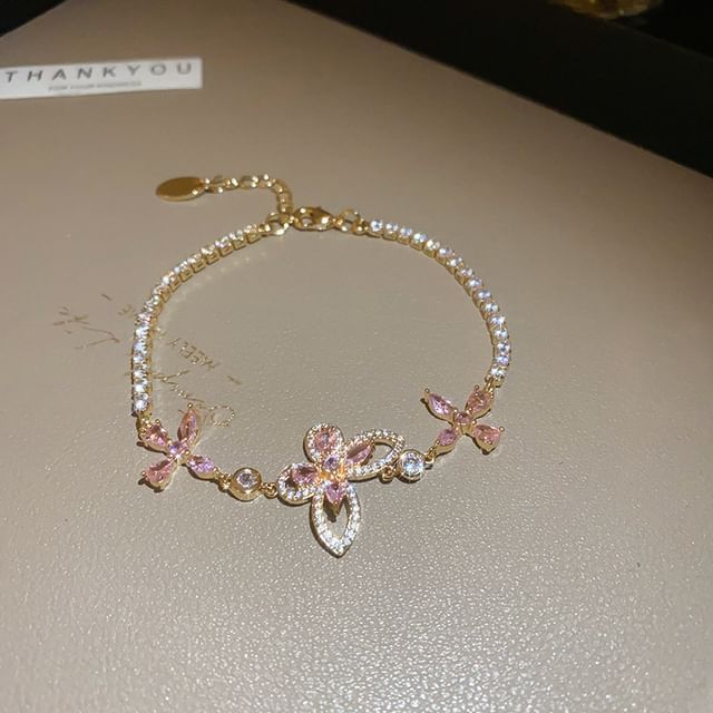 Bracelet Butterfly Floral Rhinestone