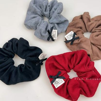 Bow Accent Plain Corduroy Scrunchie