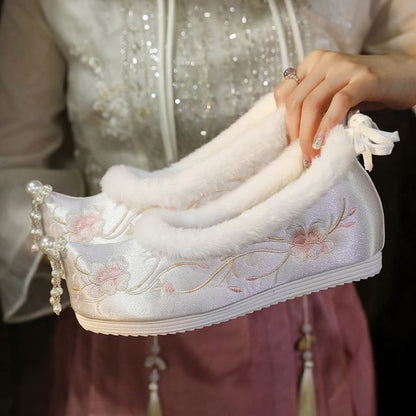 Beaded Designs) Fleece-Lined Wedge Hidden (Various Heel Embroidered Pumps