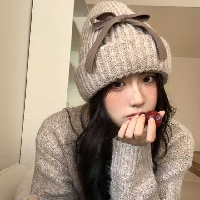 Beanie Ribbed Bow