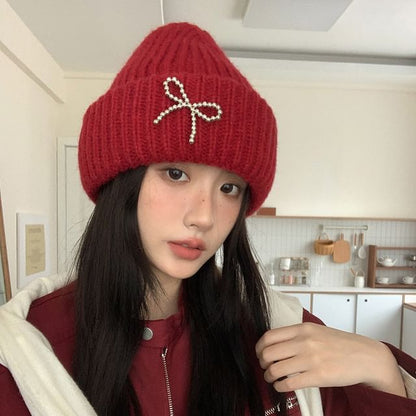 Bow Beaded Beanie