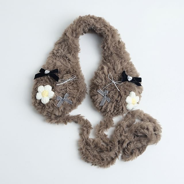 Bow Flower Crochet Earmuffs Fluffy