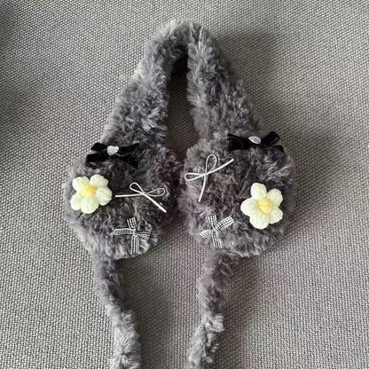 Bow Flower Crochet Earmuffs Fluffy
