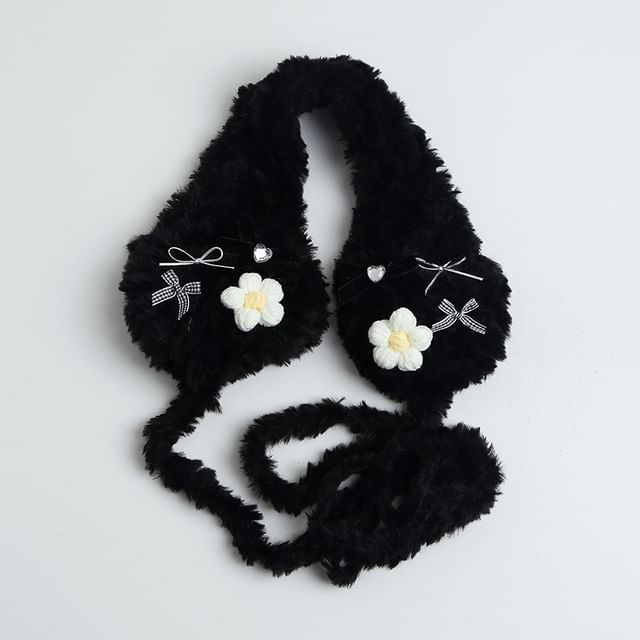 Bow Flower Crochet Earmuffs Fluffy