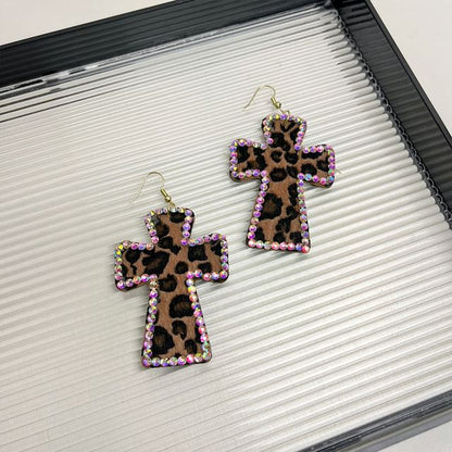 Rhinestone Leopard Cross Drop Earring