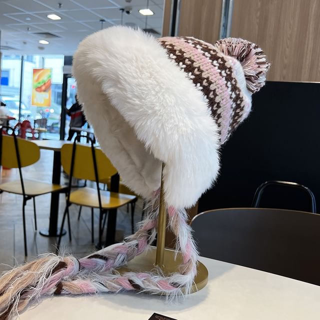 Faux Fur Pom Pom Knit Hat