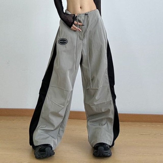 Low Waist Color-Block Loose-Fit Wide-Leg Sweatpants